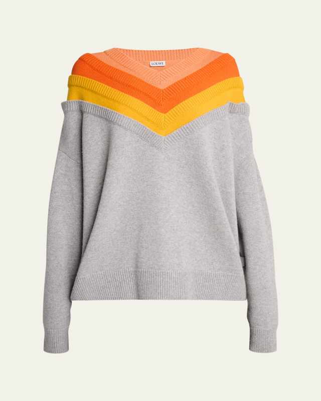 Layered V-Neck Wool Oversized Sweater
